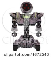 Poster, Art Print Of Automaton Containing Three Led Eyes Round Head And Heavy Upper Chest And Heavy Mech Chest And Green Energy Core And Six-Wheeler Base Dark Sketchy Front View