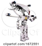 Android Containing Flat Elongated Skull Head And Cables And Light Chest Exoshielding And Yellow Star And Blue Eye Cam Cable Tentacles And Prototype Exoplate Legs White Halftone Toon Interacting