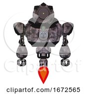 Poster, Art Print Of Automaton Containing Green Dot Eye Corn Row Plastic Hair And Heavy Upper Chest And Chest Energy Gun And Jet Propulsion Sketch Pad Cloudy Smudges Front View
