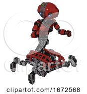Poster, Art Print Of Mech Containing Oval Wide Head And Telescopic Steampunk Eyes And Green Led Ornament And Light Chest Exoshielding And Rubber Chain Sash And Insect Walker Legs Cherry Tomato Red