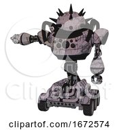 Poster, Art Print Of Automaton Containing Thorny Domehead Design And Heavy Upper Chest And Chest Compound Eyes And Six-Wheeler Base Dark Sketch Random Doodle Arm Out Holding Invisible Object