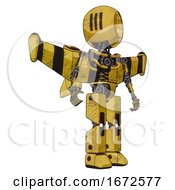 Poster, Art Print Of Robot Containing Round Head And Three Lens Sentinel Visor And Light Chest Exoshielding And Stellar Jet Wing Rocket Pack And No Chest Plating And Prototype Exoplate Legs Construction Yellow Halftone