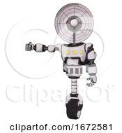 Poster, Art Print Of Robot Containing Dual Retro Camera Head And Satellite Dish Head And Light Chest Exoshielding And Yellow Chest Lights And Rocket Pack And Unicycle Wheel White Halftone Toon
