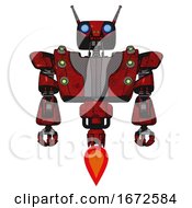 Android Containing Dual Retro Camera Head And Cyborg Antenna Head And Heavy Upper Chest And Heavy Mech Chest And Green Cable Sockets Array And Jet Propulsion Red Blood Grunge Material Front View