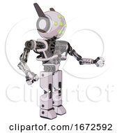 Poster, Art Print Of Bot Containing Round Head And Green Eyes Array And Head Winglets And Heavy Upper Chest And No Chest Plating And Prototype Exoplate Legs White Halftone Toon Interacting