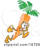 Poster, Art Print Of Orange Carrot Mascot Cartoon Character Running Fast