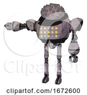 Poster, Art Print Of Robot Containing Metal Cubes Dome Head Design And Heavy Upper Chest And Colored Lights Array And Ultralight Foot Exosuit Sketch Fast Lines Arm Out Holding Invisible Object