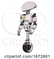 Poster, Art Print Of Mech Containing Dome Head And Light Chest Exoshielding And Yellow Star And Unicycle Wheel White Halftone Toon Facing Right View