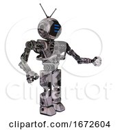 Poster, Art Print Of Automaton Containing Digital Display Head And Three Horizontal Line Design And Retro Antennas And Heavy Upper Chest And No Chest Plating And Prototype Exoplate Legs Scribble Sketch Interacting