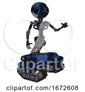 Bot Containing Digital Display Head And Wince Symbol Expression And Light Chest Exoshielding And No Chest Plating And Tank Tracks Grunge Dark Blue Interacting