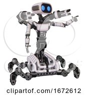 Bot Containing Dual Retro Camera Head And Cute Retro Robo Head And Yellow Head Leds And Light Chest Exoshielding And Ultralight Chest Exosuit And Minigun Back Assembly And Insect Walker Legs