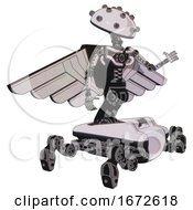 Poster, Art Print Of Bot Containing Plughead Dome Design And Light Chest Exoshielding And Pilots Wings Assembly And No Chest Plating And Insect Walker Legs White Halftone Toon Interacting