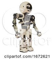 Poster, Art Print Of Automaton Containing Round Head Chomper Design And Heavy Upper Chest And No Chest Plating And Prototype Exoplate Legs Off White Toon Facing Left View