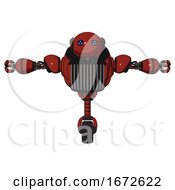 Poster, Art Print Of Bot Containing Oval Wide Head And Blue Led Eyes And Heavy Upper Chest And Chest Vents And Unicycle Wheel Cherry Tomato Red T-Pose