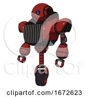Poster, Art Print Of Bot Containing Oval Wide Head And Blue Led Eyes And Heavy Upper Chest And Chest Vents And Unicycle Wheel Cherry Tomato Red Standing Looking Right Restful Pose