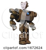 Poster, Art Print Of Android Containing Humanoid Face Mask And Heavy Upper Chest And Heavy Mech Chest And Blue Energy Fission Element Chest And Prototype Exoplate Legs Old Copper Hero Pose