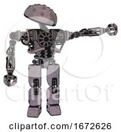 Poster, Art Print Of Robot Containing Metal Knucklehead Design And Heavy Upper Chest And No Chest Plating And Prototype Exoplate Legs Dark Sketch Pointing Left Or Pushing A Button