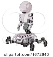 Poster, Art Print Of Bot Containing Round Head And Light Chest Exoshielding And Prototype Exoplate Chest And Insect Walker Legs White Halftone Toon Facing Right View