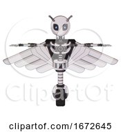Poster, Art Print Of Mech Containing Grey Alien Style Head And Electric Eyes And Bug Antennas And Light Chest Exoshielding And Pilots Wings Assembly And No Chest Plating And Unicycle Wheel White Halftone Toon T-Pose