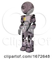 Poster, Art Print Of Droid Containing Dots Array Face And Light Chest Exoshielding And Yellow Star And Prototype Exoplate Legs Dark Ink Dots Sketch Facing Right View