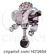 Poster, Art Print Of Cyborg Containing Metal Cubes Dome Head Design And Heavy Upper Chest And Heavy Mech Chest And Battle Mech Chest And Unicycle Wheel Sketch Pad Light Lines Facing Right View