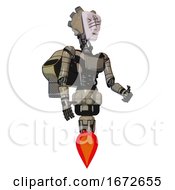 Poster, Art Print Of Mech Containing Humanoid Face Mask And Slashes War Paint And Light Chest Exoshielding And Ultralight Chest Exosuit And Rocket Pack And Jet Propulsion Grungy Fiberglass Facing Left View