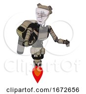 Poster, Art Print Of Mech Containing Humanoid Face Mask And Slashes War Paint And Light Chest Exoshielding And Ultralight Chest Exosuit And Rocket Pack And Jet Propulsion Grungy Fiberglass Fight Or Defense Pose