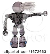Poster, Art Print Of Robot Containing Round Fiber Optic Connectors Head And Heavy Upper Chest And No Chest Plating And Light Leg Exoshielding Dark Dirty Scrawl Sketch Pointing Left Or Pushing A Button