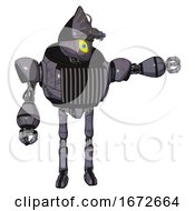 Poster, Art Print Of Mech Containing Grey Alien Style Head And Yellow Eyes With Blue Pupils And Alien Bug Creature Hat And Heavy Upper Chest And Chest Vents And Ultralight Foot Exosuit Light Lavender Metal