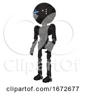Poster, Art Print Of Bot Containing Round Head And Vertical Cyclops Visor And Head Light Gadgets And Light Chest Exoshielding And Ultralight Chest Exosuit And Ultralight Foot Exosuit Clean Black Facing Right View