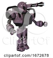 Poster, Art Print Of Cyborg Containing Grey Alien Style Head And Black Eyes And Bug Antennas And Heavy Upper Chest And Chest Vents And Prototype Exoplate Legs Lilac Metal Interacting