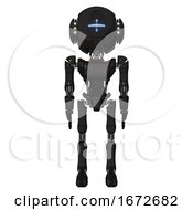 Poster, Art Print Of Bot Containing Round Head And Vertical Cyclops Visor And Head Light Gadgets And Light Chest Exoshielding And Ultralight Chest Exosuit And Ultralight Foot Exosuit Clean Black Front View