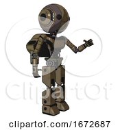Poster, Art Print Of Bot Containing Round Head And Maru Eyes And Head Light Gadgets And Light Chest Exoshielding And Ultralight Chest Exosuit And Rocket Pack And Prototype Exoplate Legs Desert Tan Painted Interacting