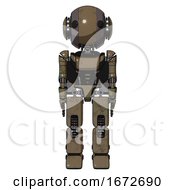 Poster, Art Print Of Bot Containing Round Head And Maru Eyes And Head Light Gadgets And Light Chest Exoshielding And Ultralight Chest Exosuit And Rocket Pack And Prototype Exoplate Legs Desert Tan Painted Front View