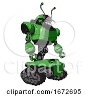 Cyborg Containing Dual Retro Camera Head And Shrimp Head And Heavy Upper Chest And Tank Tracks Secondary Green Halftone Facing Left View