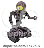Poster, Art Print Of Robot Containing Giant Eyeball Head Design And Heavy Upper Chest And No Chest Plating And Tank Tracks Dark Sketchy Fight Or Defense Pose
