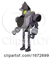 Mech Containing Grey Alien Style Head And Yellow Eyes With Blue Pupils And Alien Bug Creature Hat And Heavy Upper Chest And Chest Vents And Ultralight Foot Exosuit Light Lavender Metal