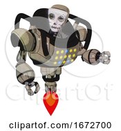 Poster, Art Print Of Mech Containing Humanoid Face Mask And Skeleton War Paint And Heavy Upper Chest And Colored Lights Array And Jet Propulsion Grungy Fiberglass Fight Or Defense Pose