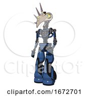 Automaton Containing Bird Skull Head And Big Yellow Eyes And Light Chest Exoshielding And No Chest Plating And Light Leg Exoshielding And Stomper Foot Mod Blue Halftone Facing Right View