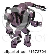 Poster, Art Print Of Cyborg Containing Grey Alien Style Head And Black Eyes And Bug Antennas And Heavy Upper Chest And Chest Vents And Prototype Exoplate Legs Lilac Metal Fight Or Defense Pose