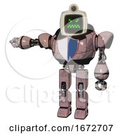 Poster, Art Print Of Automaton Containing Old Computer Monitor And Angry Pixels Face And Retro-Futuristic Webcam And Heavy Upper Chest And Blue Shield Defense Design And Prototype Exoplate Legs Powder Pink Metal