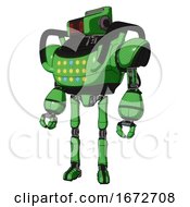 Poster, Art Print Of Automaton Containing Dual Retro Camera Head And Clock Radio Head And Heavy Upper Chest And Colored Lights Array And Ultralight Foot Exosuit Secondary Green Halftone