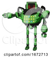 Automaton Containing Dual Retro Camera Head And Clock Radio Head And Heavy Upper Chest And Colored Lights Array And Ultralight Foot Exosuit Secondary Green Halftone