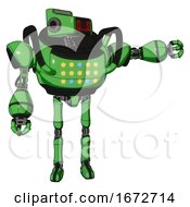 Poster, Art Print Of Automaton Containing Dual Retro Camera Head And Clock Radio Head And Heavy Upper Chest And Colored Lights Array And Ultralight Foot Exosuit Secondary Green Halftone