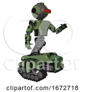 Poster, Art Print Of Droid Containing Oval Wide Head And Red Horizontal Visor And Green Led Ornament And Light Chest Exoshielding And Prototype Exoplate Chest And Tank Tracks Grass Green Interacting