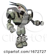 Poster, Art Print Of Droid Containing Bird Skull Head And Red Line Eyes And Head Shield Design And Heavy Upper Chest And Chest Compound Eyes And Light Leg Exoshielding And Spike Foot Mod Green Metal Interacting