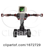 Poster, Art Print Of Android Containing Old Computer Monitor And Angry Pixels Face And Red Buttons And Heavy Upper Chest And No Chest Plating And Tank Tracks Grunge Dots Cherry Tomato Red T-Pose