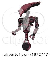 Poster, Art Print Of Robot Containing Flat Elongated Skull Head And Heavy Upper Chest And No Chest Plating And Unicycle Wheel Muavewood Halftone Facing Right View