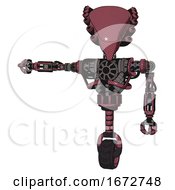 Poster, Art Print Of Robot Containing Flat Elongated Skull Head And Heavy Upper Chest And No Chest Plating And Unicycle Wheel Muavewood Halftone Arm Out Holding Invisible Object