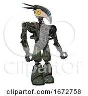 Poster, Art Print Of Robot Containing Bird Skull Head And Brass Steampunk Eyes And Head Shield Design And Heavy Upper Chest And No Chest Plating And Light Leg Exoshielding Old Corroded Copper Facing Left View